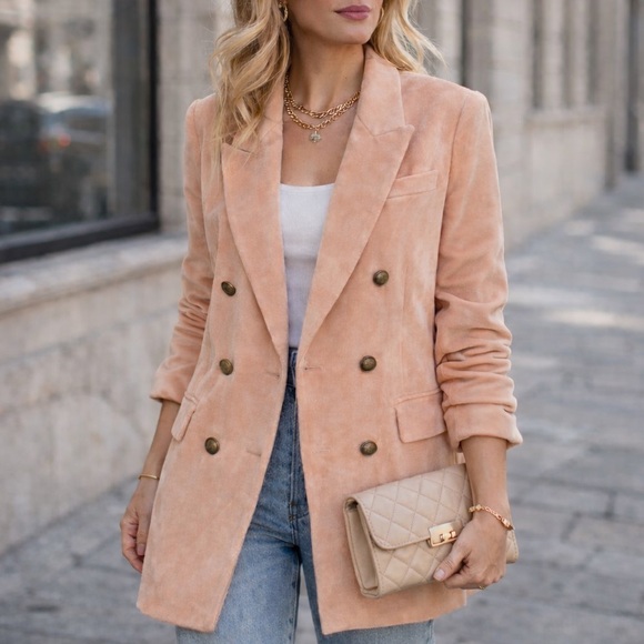 New with Flaw: Frame Peach Velvet Blazer Size 6 - Picture 2 of 16